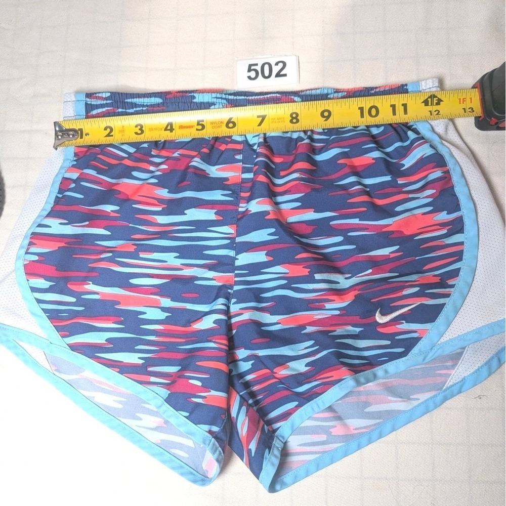 Nike Dri-FIT Girls' Athletic Running Shorts Blue Red Geometric Pattern Size M
